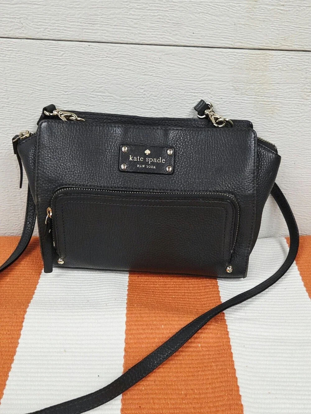 kate spade Black Pebbled Leather Crossbody with Front Zip Pocket